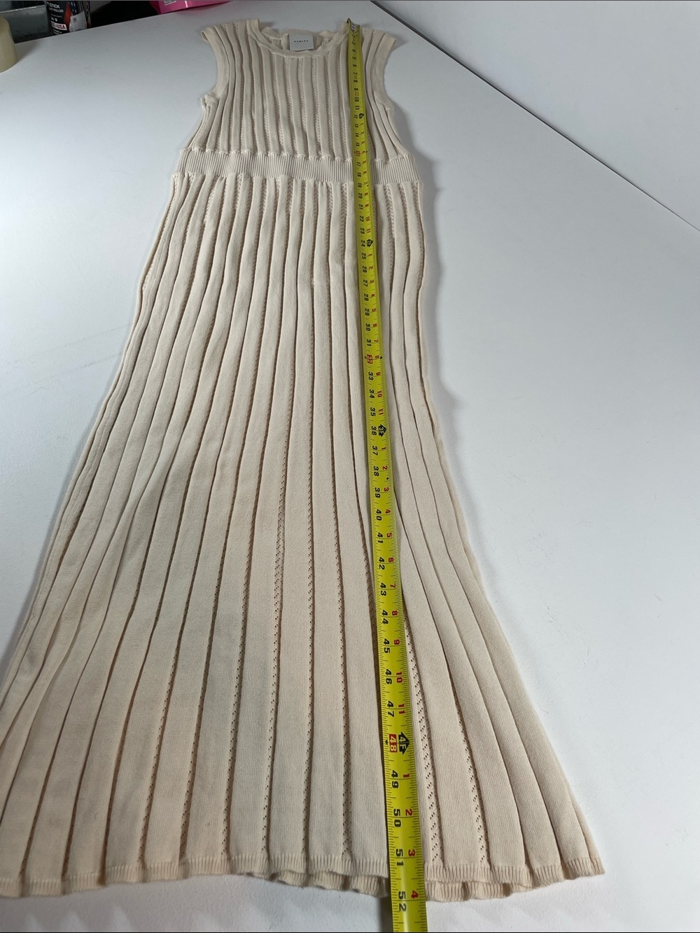 Varley Florian Knit Dress Midi 100% Cotton Sleeveless Ribbed Cream Size S/M - Picture 9 of 10